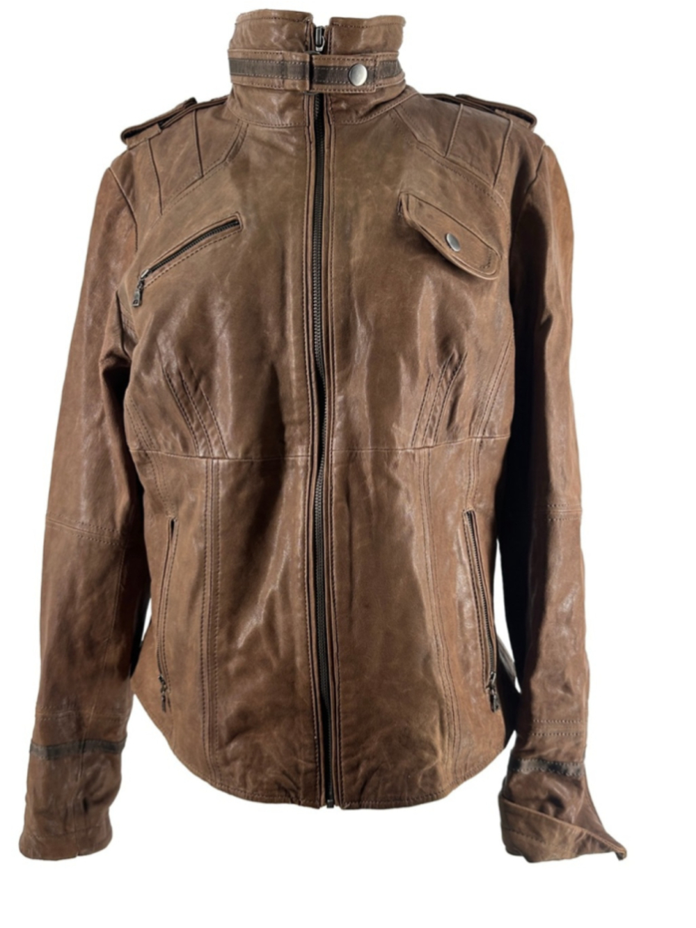 Danier Italian leather Brown moto Jacket supple soft leather high quality sz lg
